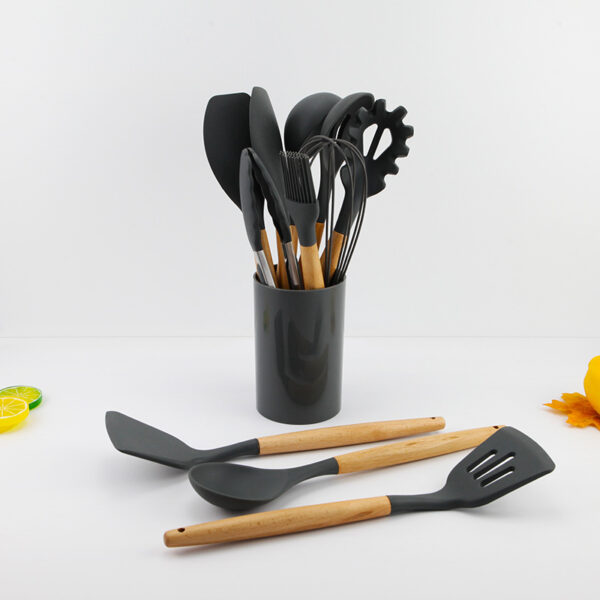 12 Pieces Cooking Utensils Set Silicone Kitchen Tools Set With Wooden Handles - Image 2