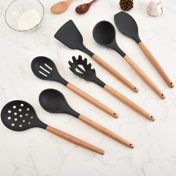 12 Pieces Cooking Utensils Set Silicone Kitchen Tools Set With Wooden Handles - Image 3